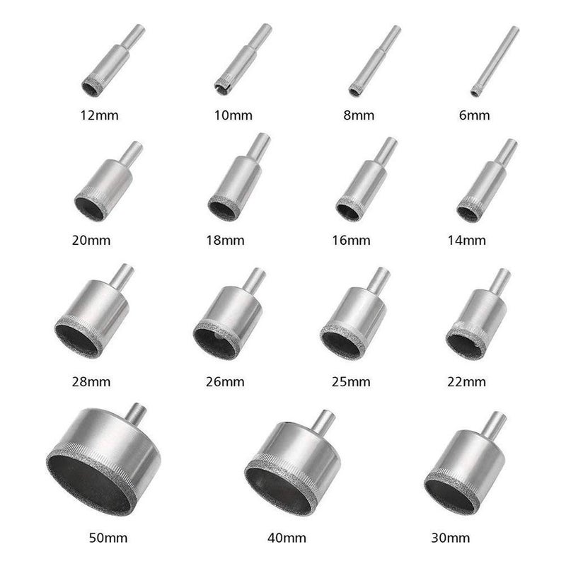 3 otters 15Piece Diamond Hole Saw Kit, (6mm-50mm / 1/4"-2") Glass & Tile Drill Bits, Ideal for Glass, Bottles, Pots, Marble, Granite Stone - Image 2